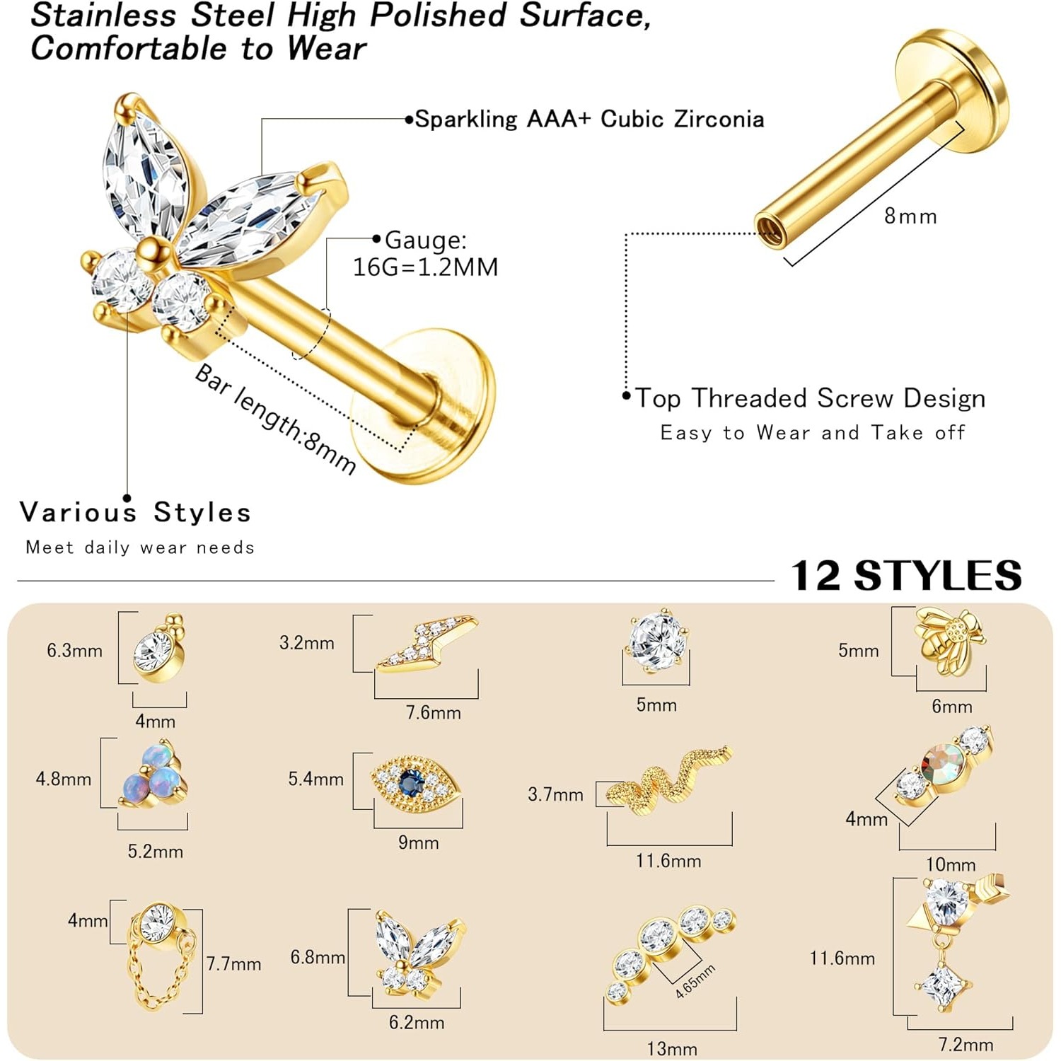 Kolczyk do chrząstki ucha Bobi – Body Jewelry Surgical Steel recenzja i cena